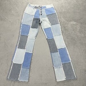 Zana Di Jeans Womens 7 Blue Denim Patchwork Flare Vintage 90s Y2K Button Fly
